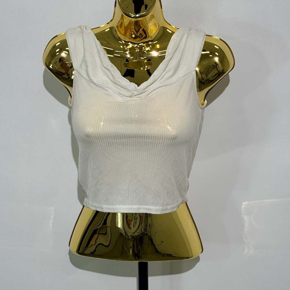 White Sleeveless Cowl Neck Top